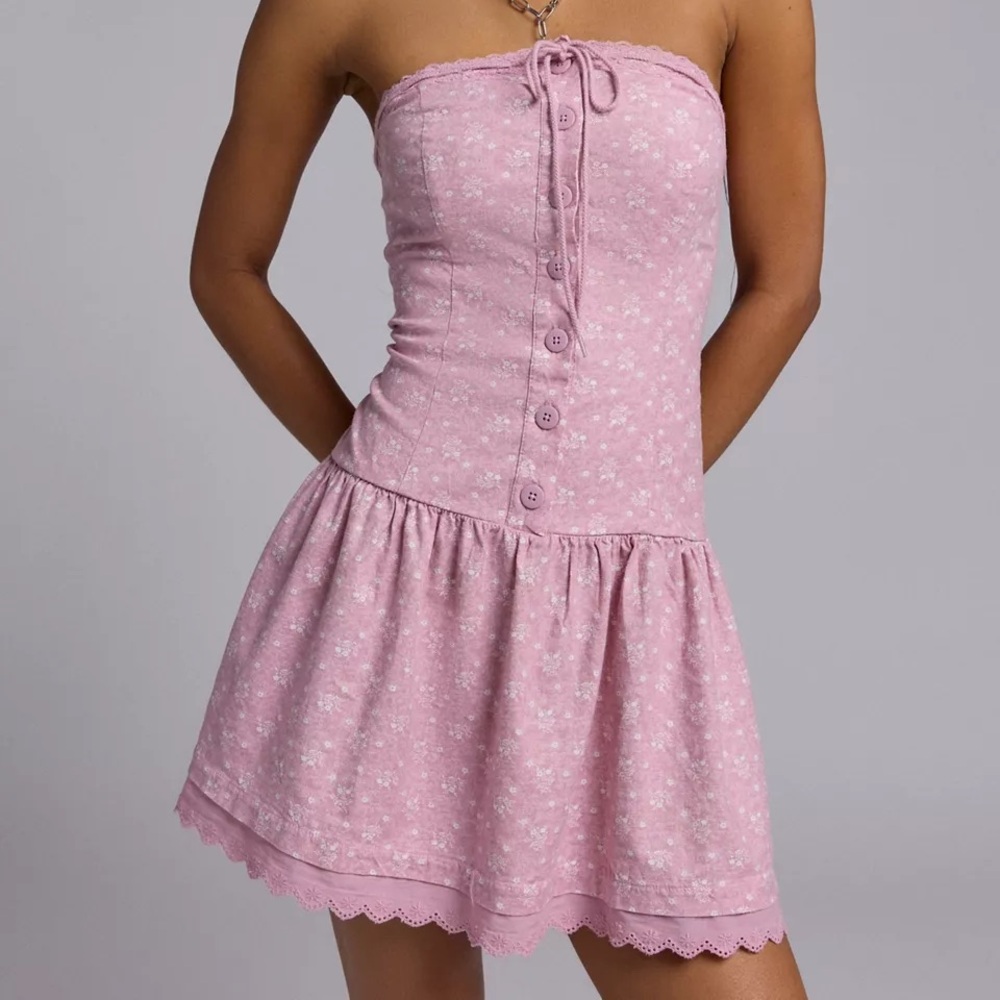 Kimchi Blue Pink Strapless Floral Dress